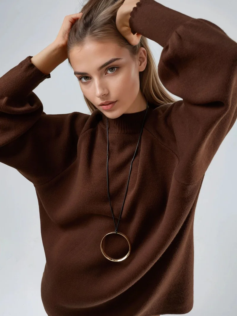 MY FASHION Coffee Brown MY FASHION Loose Fit Sweater & Pants Knit Co-ord Set for Women | Best Price UAE